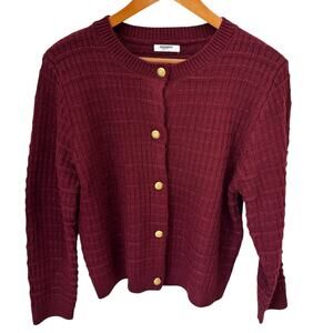 ZEAGOO Cardigan Sweater Size L Garnet Textured Waffle Knit Gold Buttons